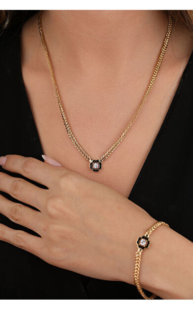 Kolyecik 14 Ayar Altın Başak Zincir Çiçek Takım