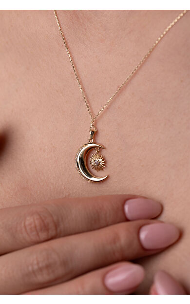 Kolyecik 14 Ayar Altın Ay Güneş Kolye