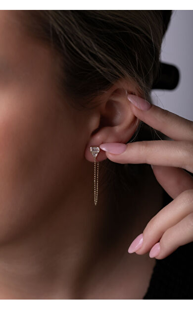 Kolyecik 14 Ayar Altın Zincir Sallantılı Küpe