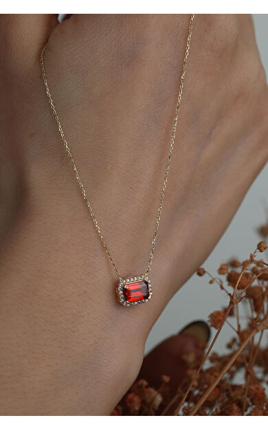 Kolyecik 14 Ayar Altın Baget Kolye (Yakut)