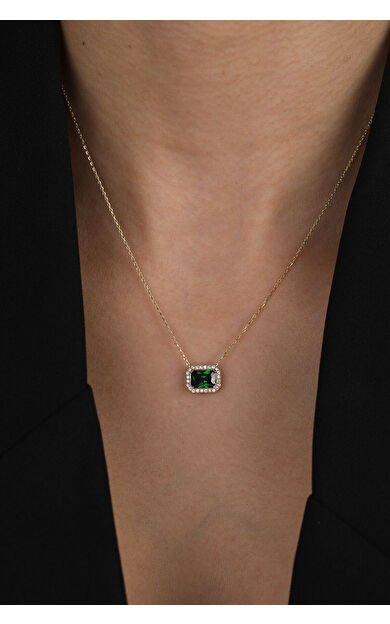 Kolyecik 14 Ayar Altın Baget Kolye (Zümrüt)