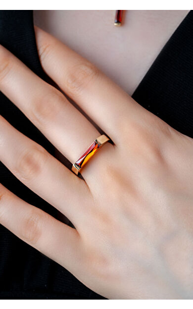 Kolyecik 14 Ayar Altın Kırmızı Taşlı Çubuk Yüzük