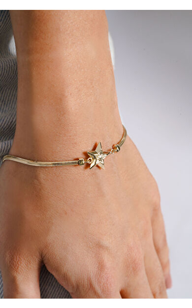 Kolyecik 14 Ayar Altın Balıksırtı Yıldız Bileklik