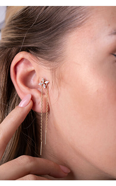 Kolyecik 14 Ayar Altın Zincir Sallantılı Küpe