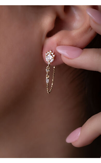 Kolyecik 14 Ayar Atın Zincir Sallantılı Küpe