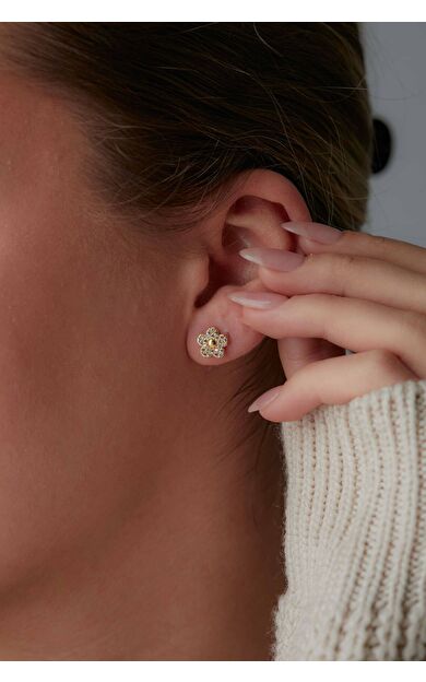 Kolyecik 14 Ayar Altın Çiçek Küpe