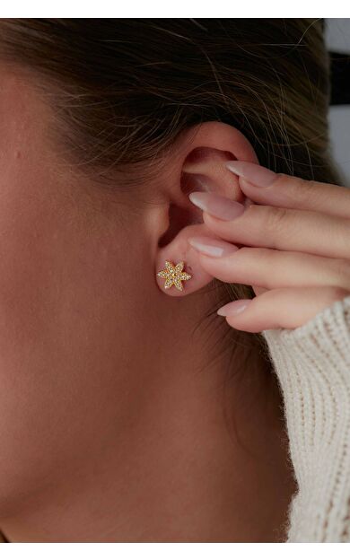 Kolyecik 14 Ayar Altın Çiçek Küpe