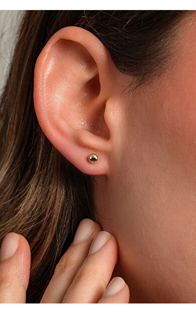 Kolyecik 14 Ayar Altın Cilalı Top Küpe