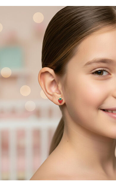 Kolyecik 14 Ayar Altın Çilek Çocuk Küpe