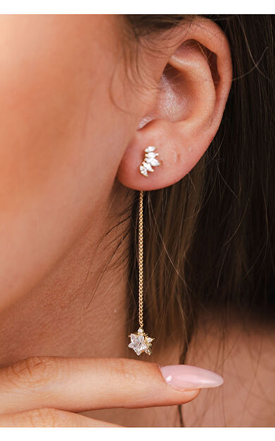 Kolyecik 14 Ayar Altın Yıldız Sallantılı Küpe