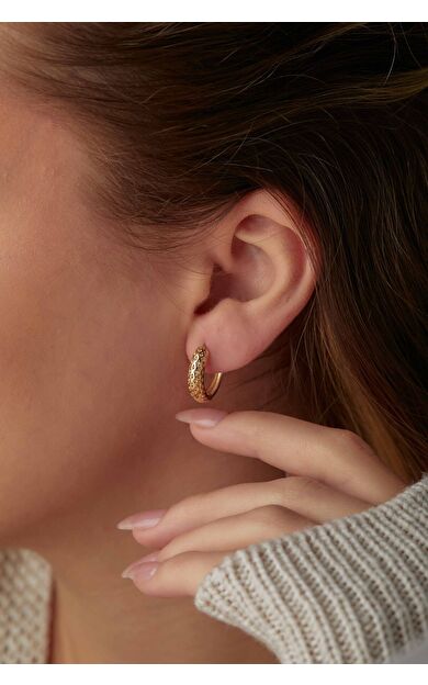 Kolyecik 14 Ayar Altın Desenli Halka Küpe