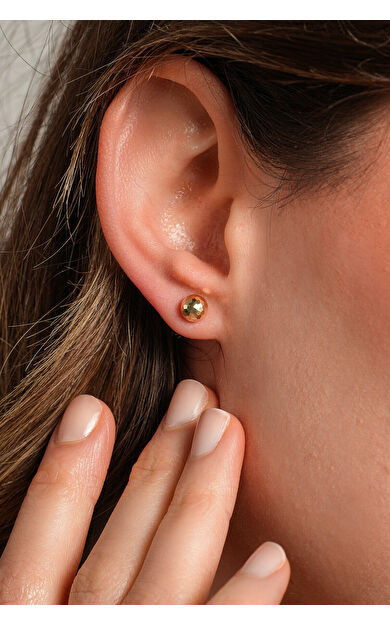 Kolyecik 14 Ayar Altın Desenli Top Küpe