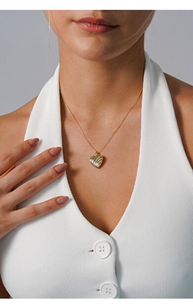 Kolyecik 14 Ayar Altın Dokulu Tasarım Zincirli Kalp Kolye