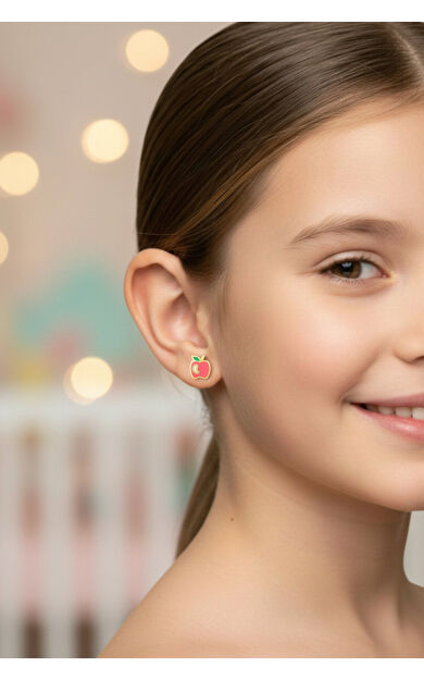 Kolyecik 14 Ayar Altın Elma Çocuk Küpe