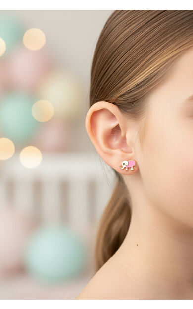 Kolyecik 14 Ayar Altın Fil Çocuk Küpe