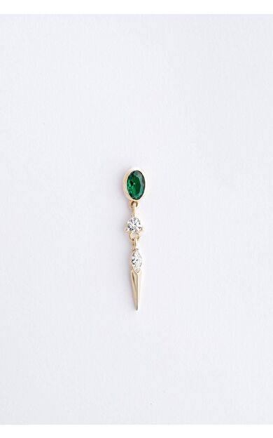 Kolyecik 14 Ayar Altın Sallantılı Yeşil Damla Taş Küpe