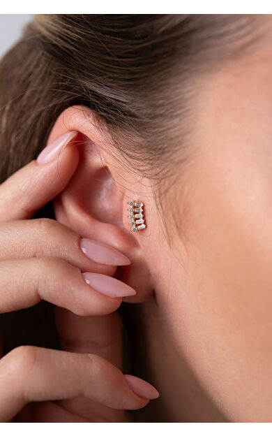 Kolyecik 14 Ayar Altın Sıralı Taş Küpe