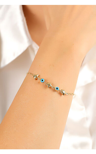 Kolyecik 14 Ayar Altın Gözlü Yıldız Bileklik