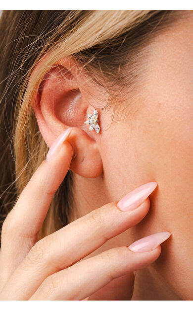 Kolyecik 14 Ayar Altın Beyaz Taşlı Küpe