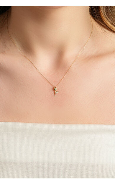 Kolyecik 14 Ayar Altın Gül Kolye