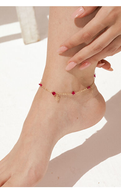 Kolyecik 14 Ayar Altın Kırmızı Taşlı Halhal