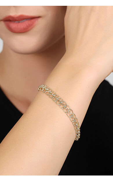 Kolyecik 14 Ayar Altın Halkalı Örgü Bileklik