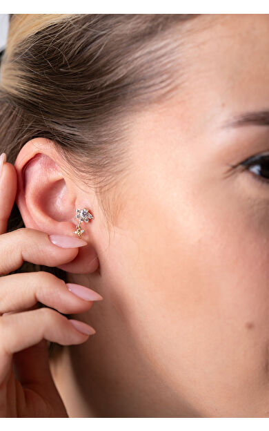 Kolyecik 14 Ayar Altın Beyaz Taşlı Melek Küpe