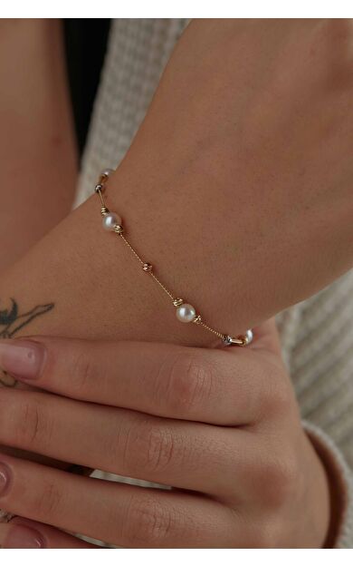 Kolyecik 14 Ayar Altın İnci Bileklik