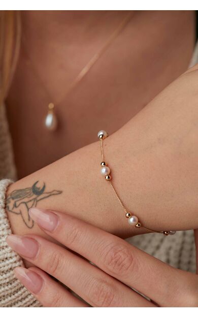 Kolyecik 14 Ayar Altın İnci Bileklik