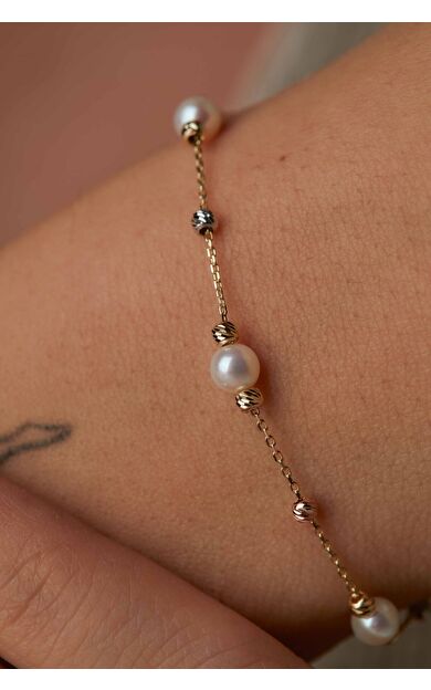 Kolyecik 14 Ayar Altın İnci Bileklik