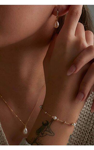 Kolyecik 14 Ayar Altın İnci Küpe