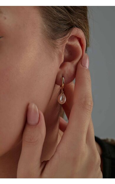 Kolyecik 14 Ayar Altın İnci Küpe