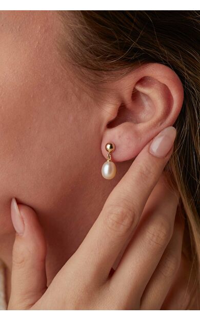 Kolyecik 14 Ayar Altın İnci Küpe