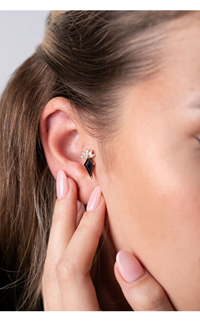 Kolyecik 14 Ayar Altın Siyah Uçurtma Taş Küpe