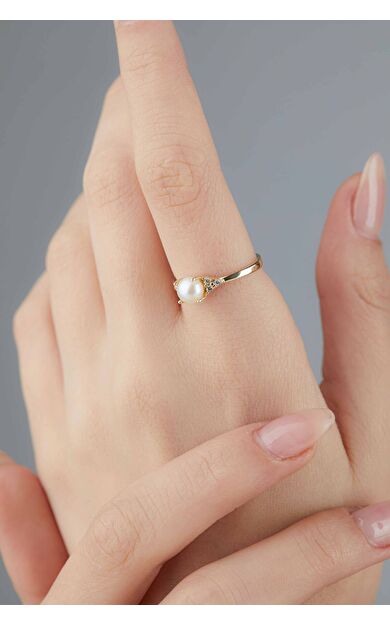 Kolyecik 14 Ayar Altın İnci Yüzük