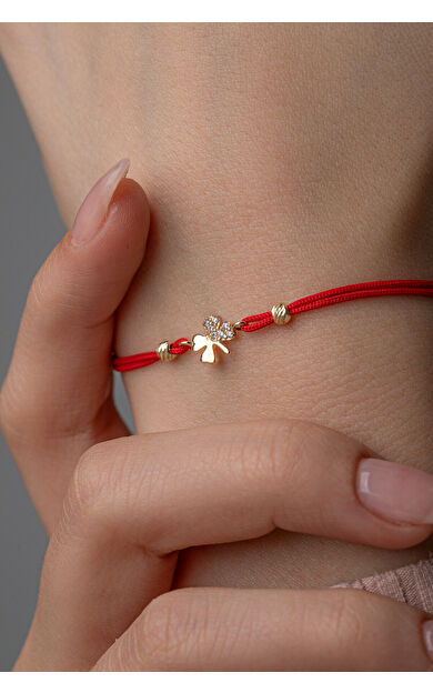 Kolyecik 14 Ayar Altın İpli Yonca Bileklik