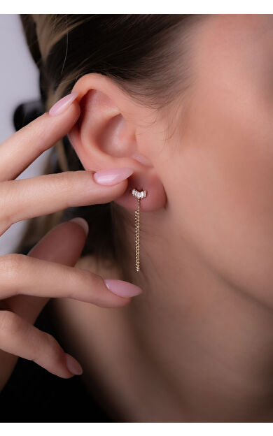 Kolyecik 14 Ayar Altın Zincir Sallantılı Küpe