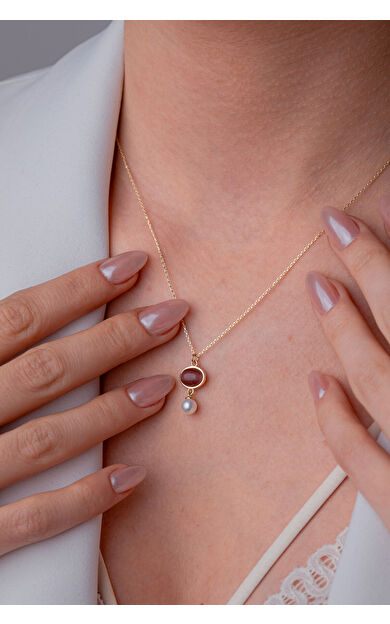 Kolyecik 14 Ayar Altın Kahverengi Taşlı Kolye