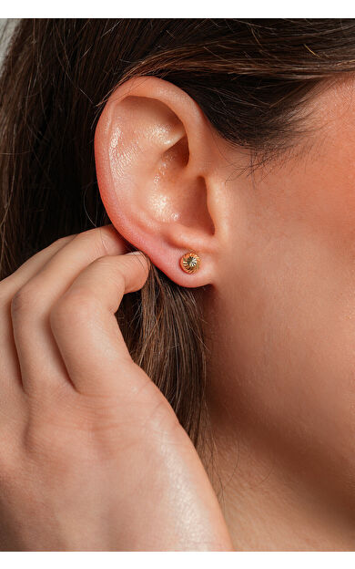 Kolyecik 14 Ayar Altın Kalemli Top Küpe