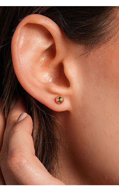 Kolyecik 14 Ayar Altın Kalemli Top Küpe