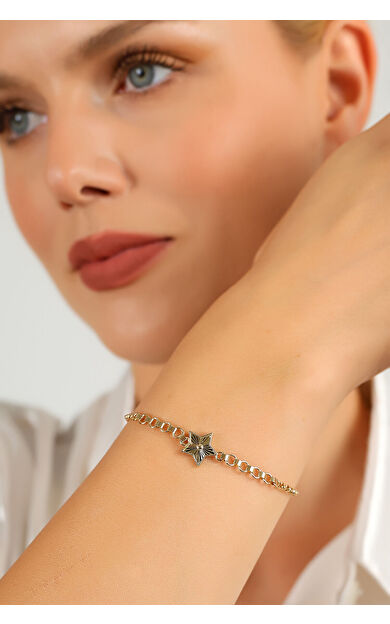 Kolyecik 14 Ayar Altın Kalemli Yıldız Bileklik