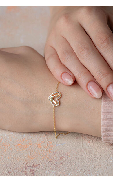 Kolyecik 14 Ayar Altın Kalp Bileklik