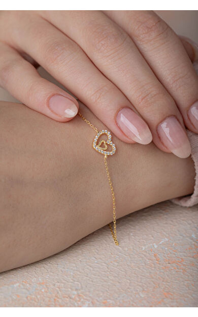 Kolyecik 14 Ayar Altın Kalp Bileklik