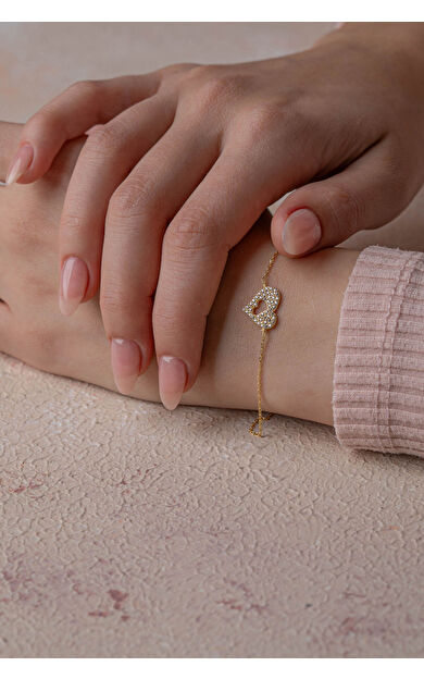 Kolyecik 14 Ayar Altın Kalp Bileklik