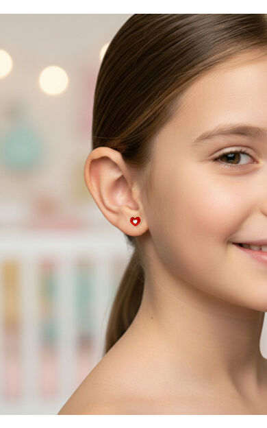 Kolyecik 14 Ayar Altın Kalp Çocuk Küpe