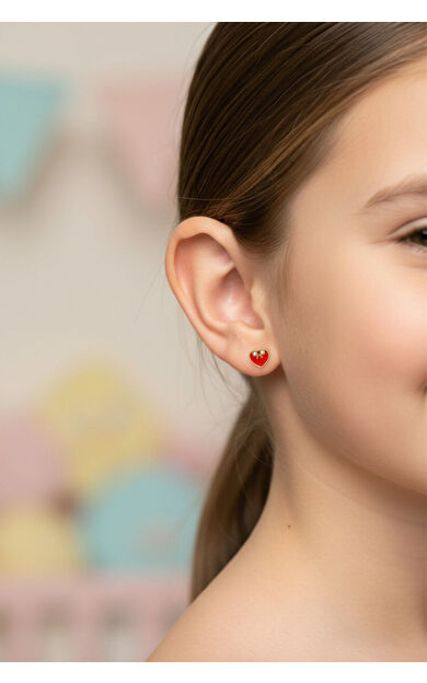 Kolyecik 14 Ayar Altın Kalp Çocuk Küpe