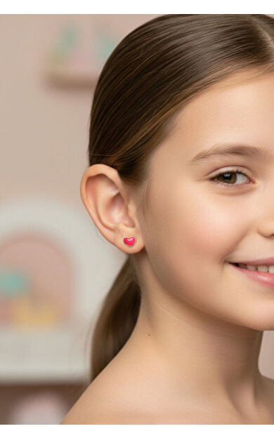 Kolyecik 14 Ayar Altın Kalp Çocuk Küpe