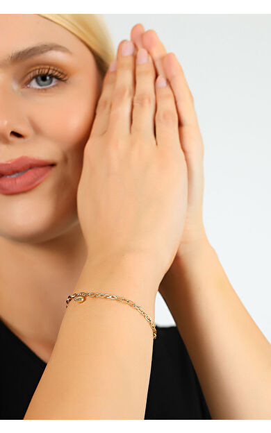 Kolyecik 14 Ayar Altın Kalp Detaylı Zincir Bileklik