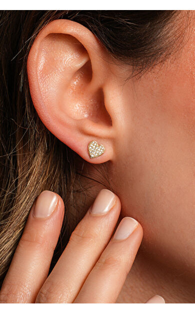 Kolyecik 14 Ayar Altın Kalp Küpe