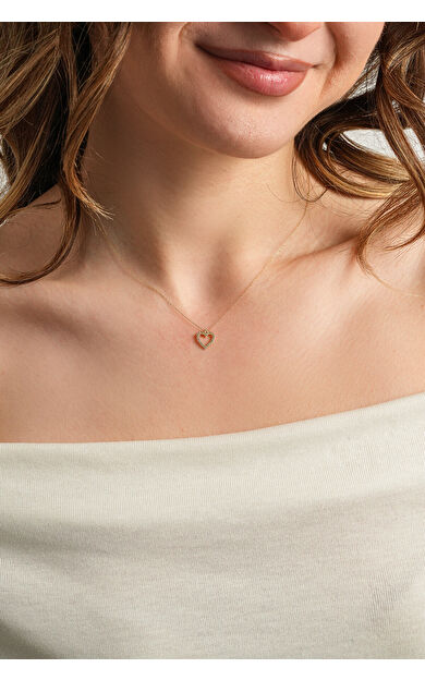 Kolyecik 14 Ayar Altın Kalp Taşlı Kolye